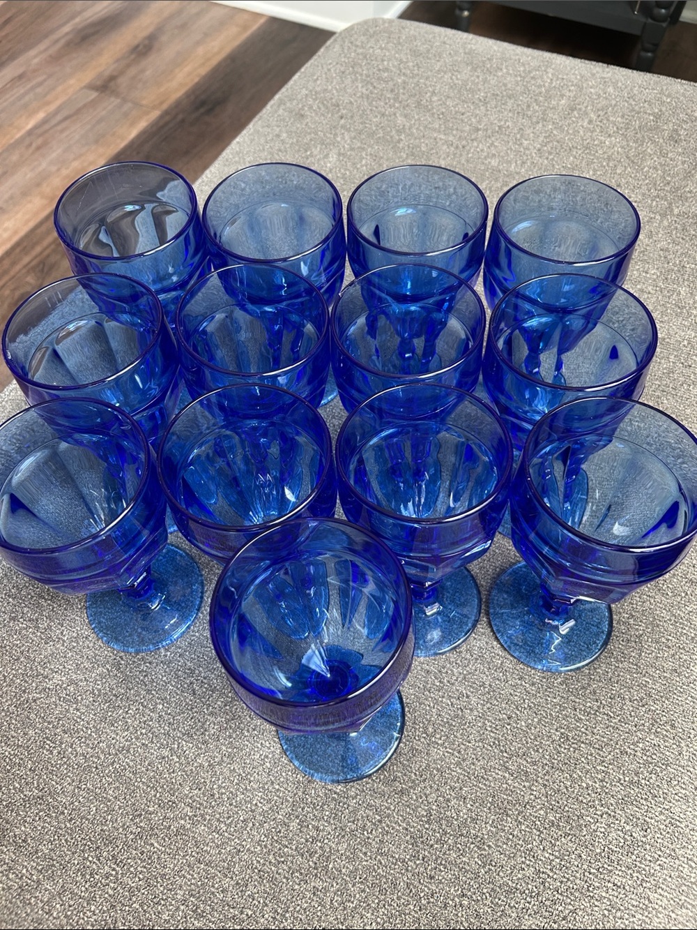 Vintage Cobalt Blue Stemmed Goblets - Set of 13